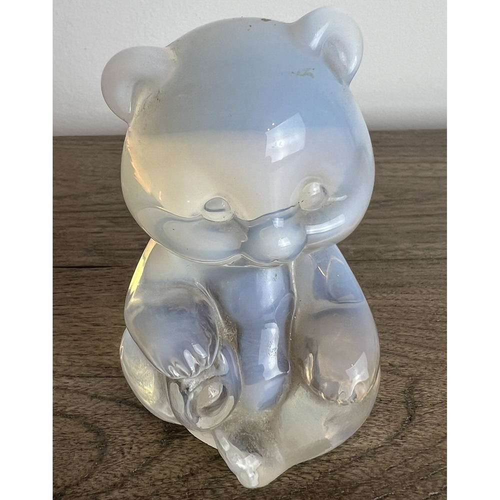 Vintage Fenton Clear Opalescent (Clear and White) Glass Teddy Bear  3.5"